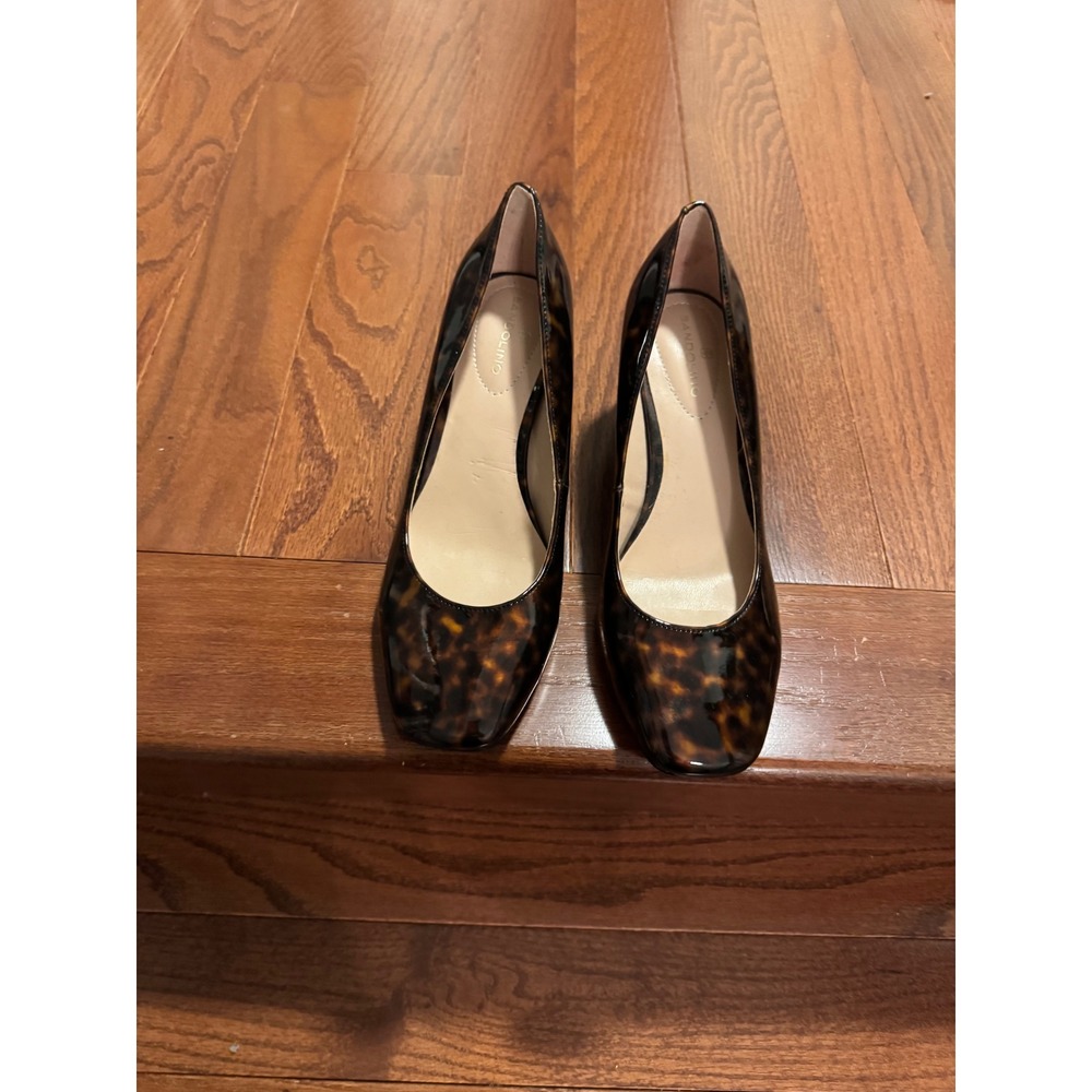 Bandolino BNCLAIRE3 Tortoiseshell Patent Square Toe Block Heel Pumps Brown 7.5M